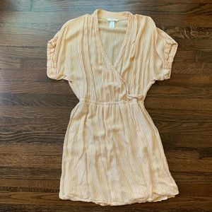 H&M peach & white striped wrap dress